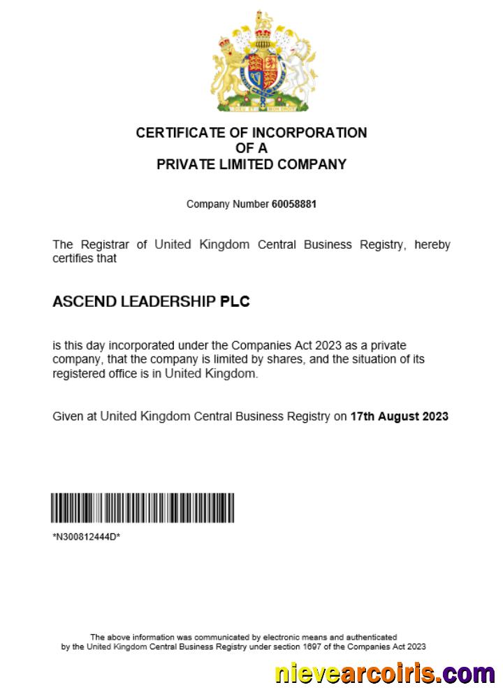 United Kingdom business registration certificate